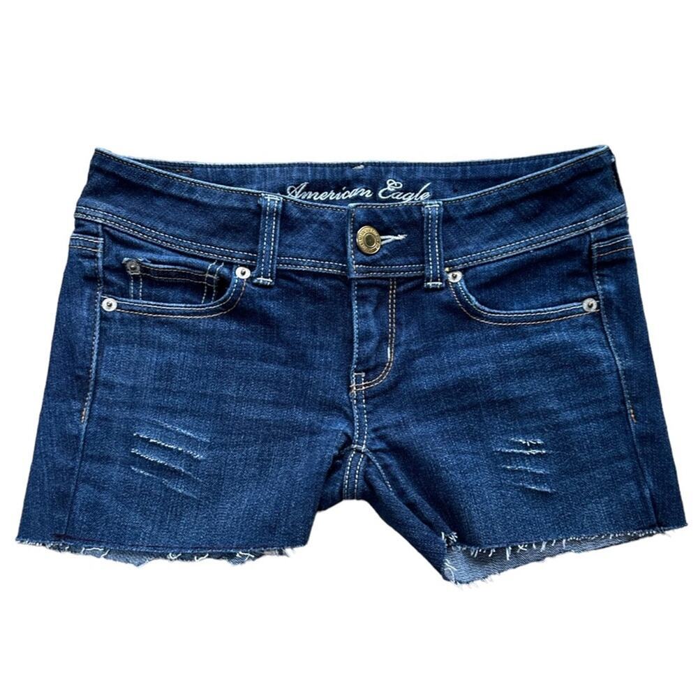 American Eagle Stretch Denim Jean Shorts Dark Wash slight distressed Size 2